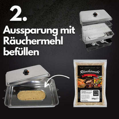 Eversmoke Deluxe Stainless Steel Tabletop Smoker XL Set with fuel paste | Smoker with smoking chips, smoking spices, burner - rustproof