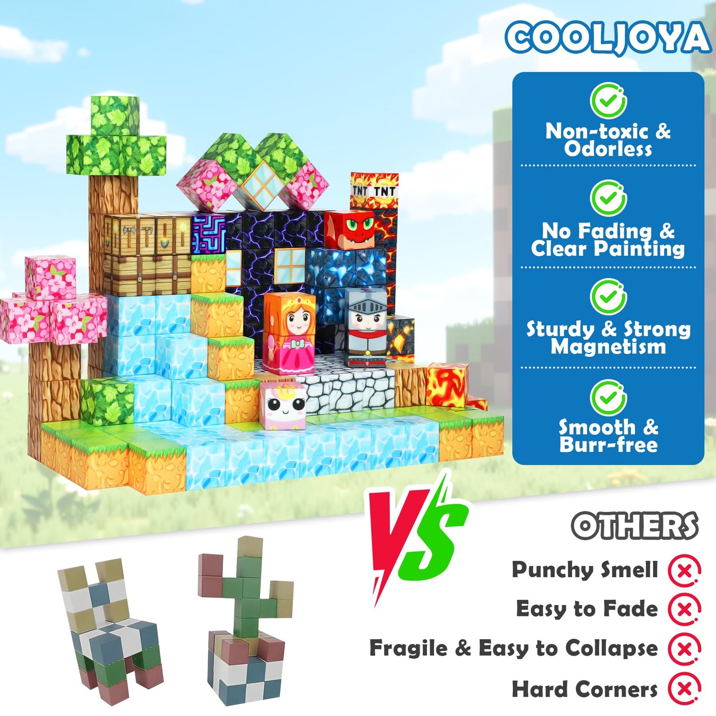 COOLJOYA Magnetic Building Blocks, 150 Pieces Magnetic Construction Toy for Kids Ages 4+, Magnetic Blocks for Children 3-9 Years Old, Stackable and portable.