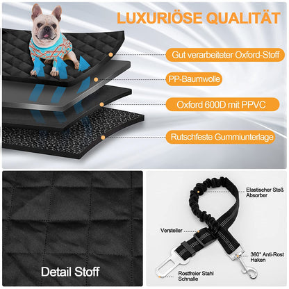 GARELF Dog Blanket for Car Back Seat, Durable Car Seat Cover for Dogs (134x118cm) with 1 Elastic Dog Seat Belt, Scratch-Resistant & Waterproof Hammock for Pets Fits All Trucks, Cars, SUVs.
