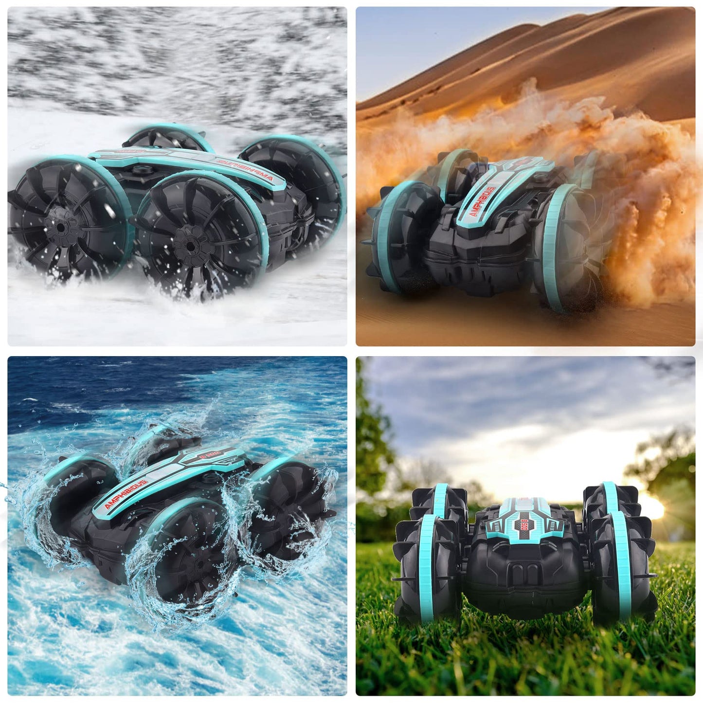 SIVQIKE 4WD Remote Control Car, Amphibious Remote Control Vehicle, Gesture Sensor Waterproof RC Stunt Car 80 Min. Playtime with 50m Remote Control 360° Rotation Off Road for Kids 6+ Years