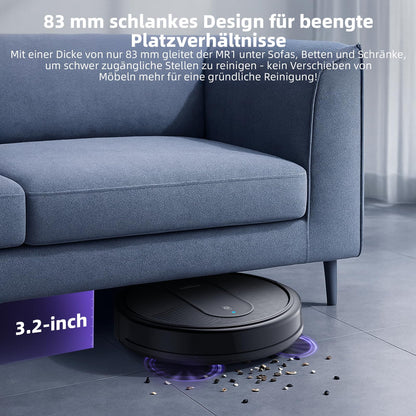MONSGA robotic vacuum cleaner with mopping function 3 in 1, vacuum robot 3000PA, robot vacuum with 2 brushes, self-charging, WiFi, 140mins runtime, ideal for pet hair, carpet, hard floor (Black)
