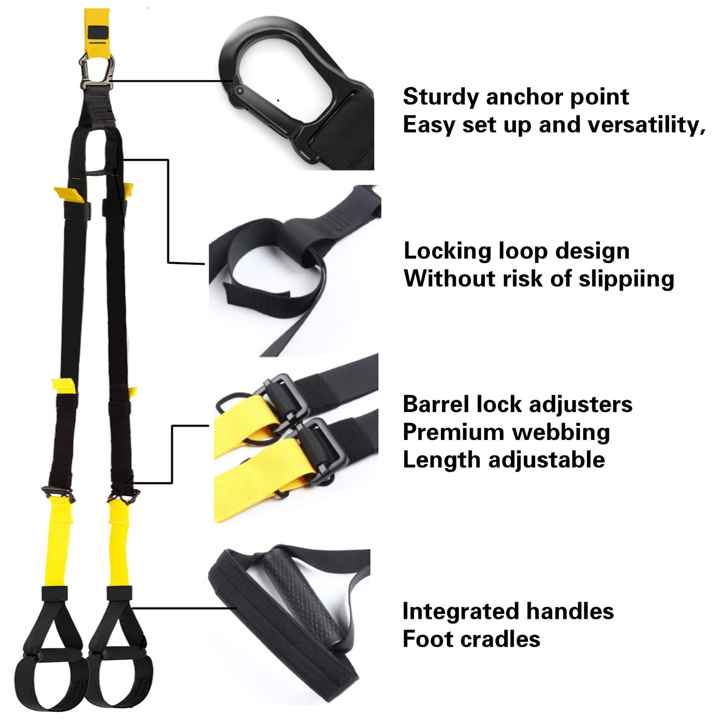 Pull-up bar for door frame - Heavy-duty pull-up bar [up to 200 KG] - Includes suspension trainer Professional training belt set - Fitness equipment for home Secure attachment without drilling.