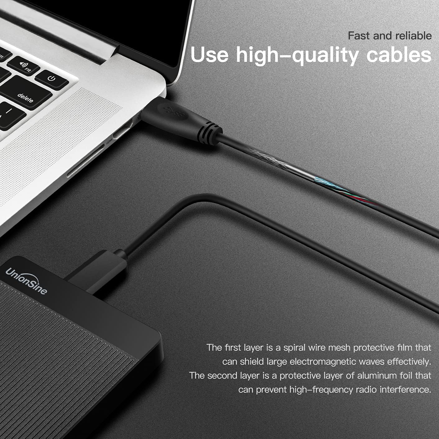 UnionSine External Hard Drive 500GB ultra-thin portable 2.5 inch USB 3.0, SATA, HDD storage for PC, Mac, TV, Wii U, Xbox, PS4 (Black) HD2510