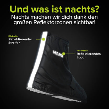 VELMIA Shoe Covers Waterproof Black I Rain Protection for Shoes on Bike with Reflective Material and Reinforced Toe I Rain Shoe Covers Bike