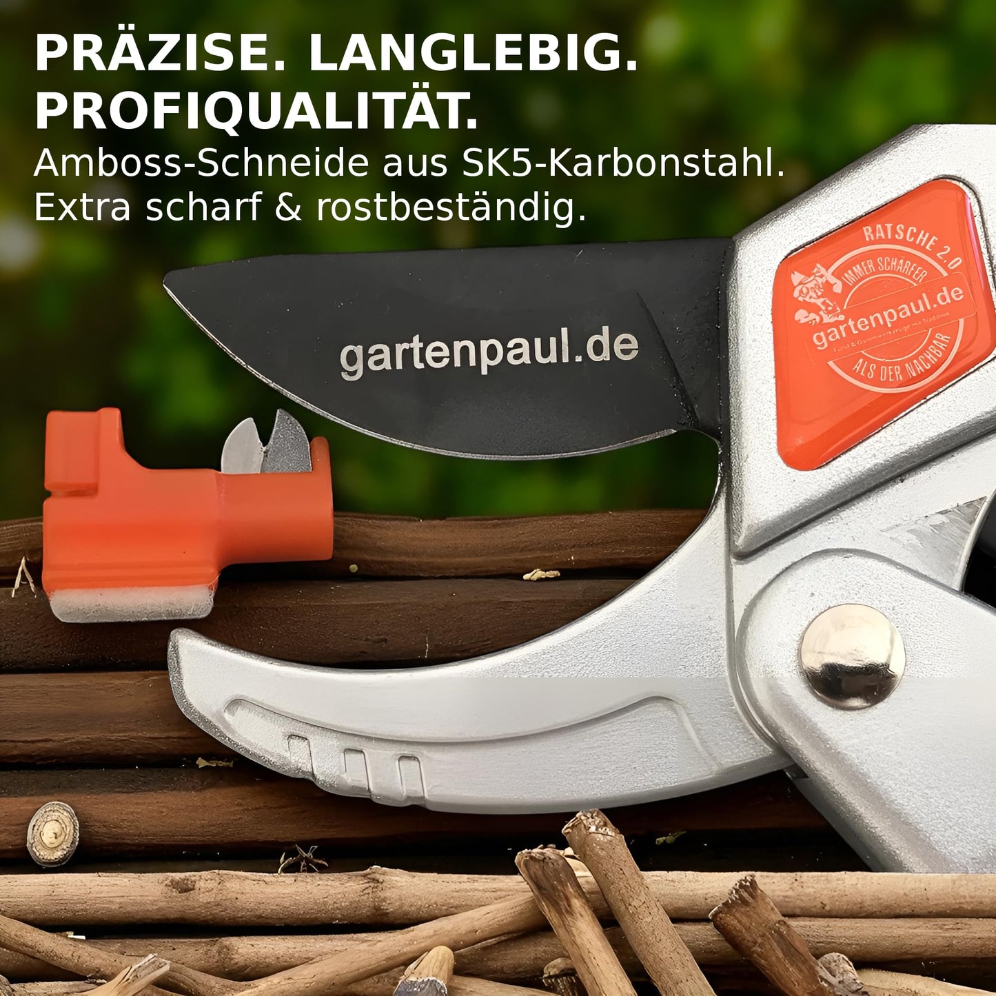 GARDENPAUL Ratchet 2.0 with Sharpener, Anvil Hybrid Ratchet & Garden Scissors SK5 Blade, Professional Garden Tool as Tree Pruner Branch Cutter Garden Ratchet Scissors Rose Scissors Herb Scissors Harvest Scissors