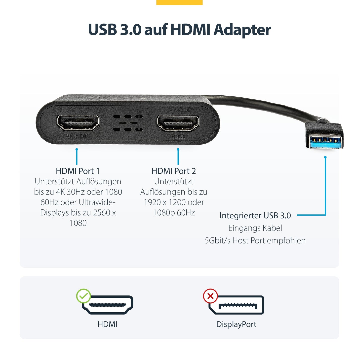 StarTech.com USB 3.0 to Dual HDMI Adapter, USB 2x HDMI Monitor Converter for Windows (macOS/ChromeOS/Linux not supported)