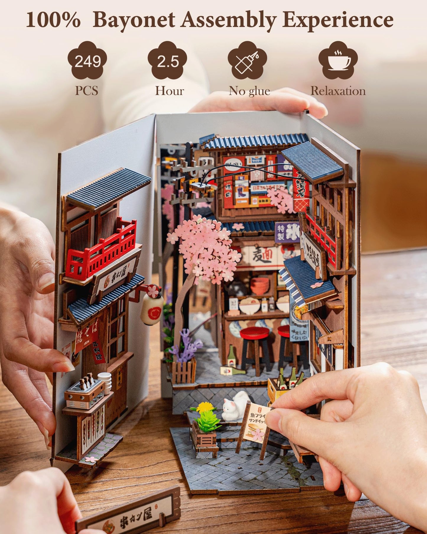 Rolife Book Nook Kit Sakura Vineyard Booknook Japanese Style Izakaya DIY Miniature House Kit for Adults to Build Christmas Birthday Gift Bookshelf Decoration Diorama Kit