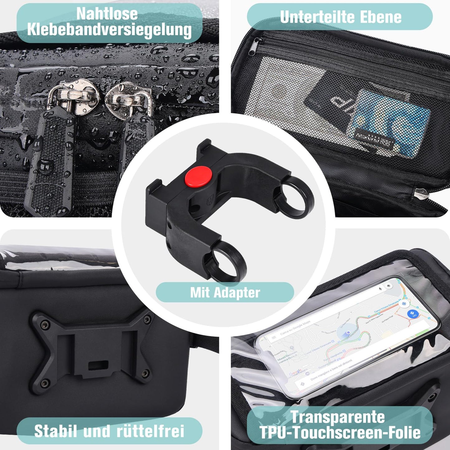 GXCROR Bicycle Handlebar Bag 4.7L with Quick Release | Stable Holder for City & Trekking | Waterproof + Phone Pocket + Drink Holder