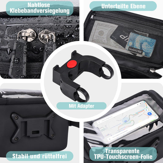 GXCROR Bicycle Handlebar Bag 4.7L with Quick Release | Stable Holder for City & Trekking | Waterproof + Phone Pocket + Drink Holder