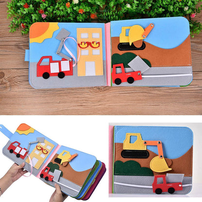 Quiet Book with 16 themes, 3D felt Busy Book, Educational sensory fabric book, Learning toy for toddlers aged 1 2 3 4 years.
