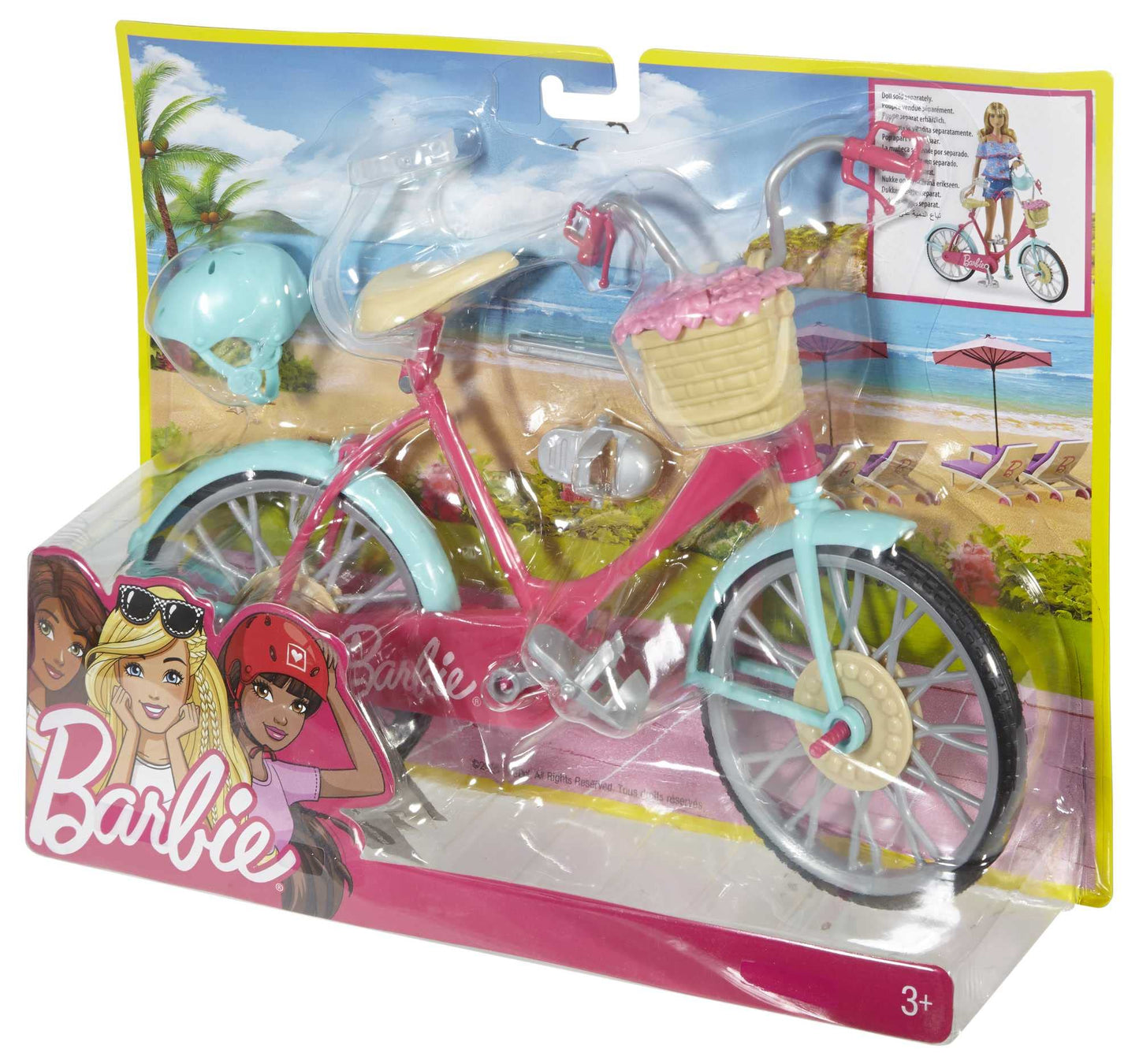 Barbie bike, bike with flower basket, moving wheels, pink bike doll, doll, gift for children, toy from 3 years, DVX55