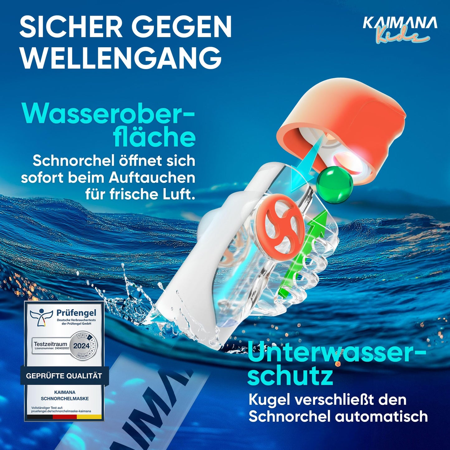 The award-winning KAIMANA® snorkel mask for children with carrying case - completely CO₂ safe diving mask for kids - diving mask - diving goggles for kids 4 years of age - snorkel mask