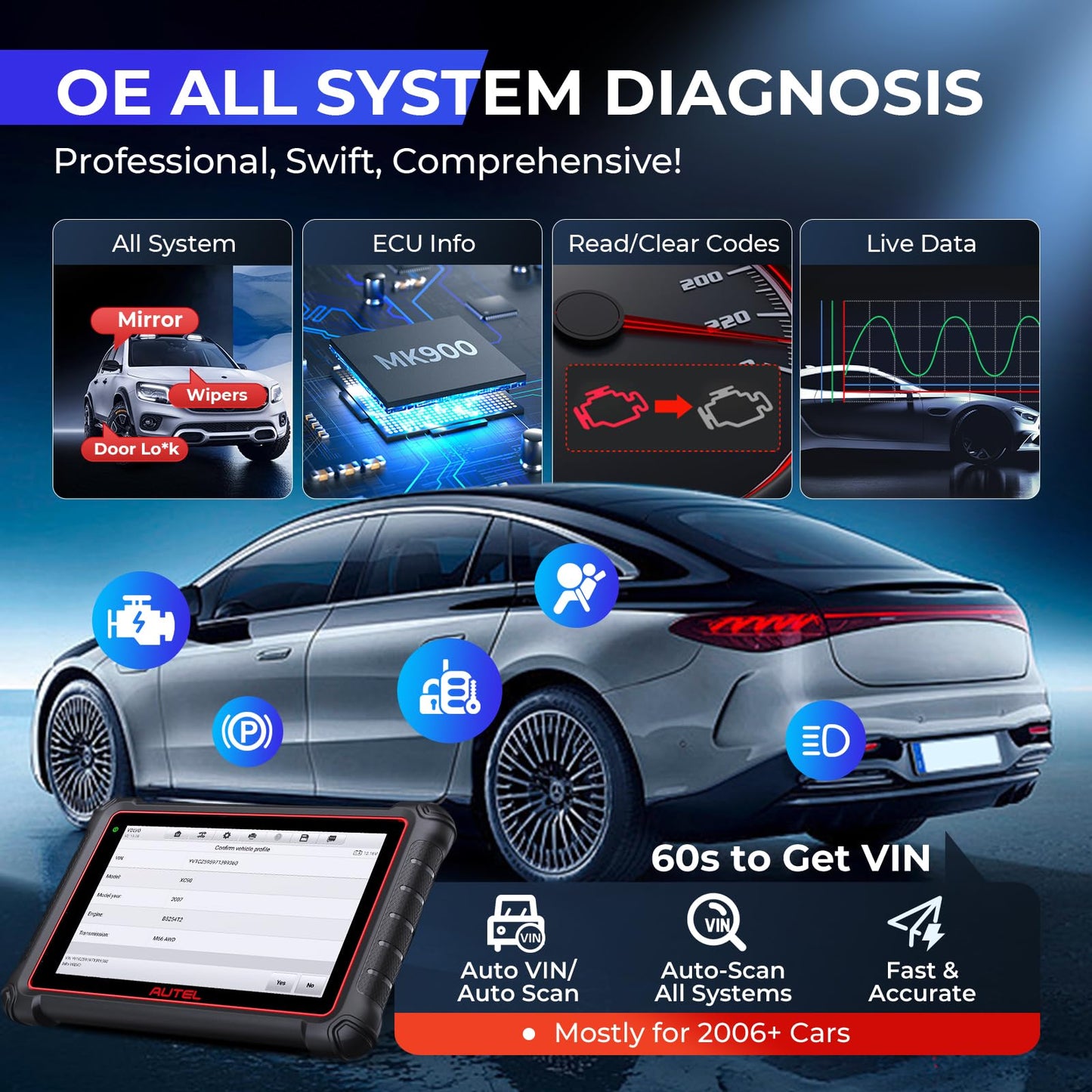 Autel MaxiPRO MP808S OBD2 Diagnostic Scanner, 2 Year Update Auto Diagnostic Scan Tool, Bi-directional Control, Online ECU Coding, 30+ Services, All System Diagnostics, Active Test, Upgraded from MK808S.