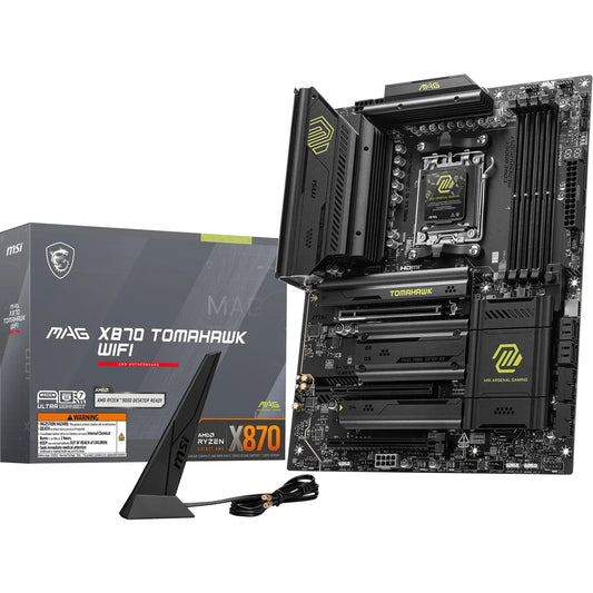 MSI MAG X870 Tomahawk WiFi Motherboard, ATX - Supports AMD Ryzen 9000/8000/7000 processors, AM5-80A SPS VRM, DDR5 Memory Boost 8400+MT/s (OC), PCIe 5.0 x16 & 4.0 x16, M.2 Gen5, Wi-Fi 7, 5G LAN.
