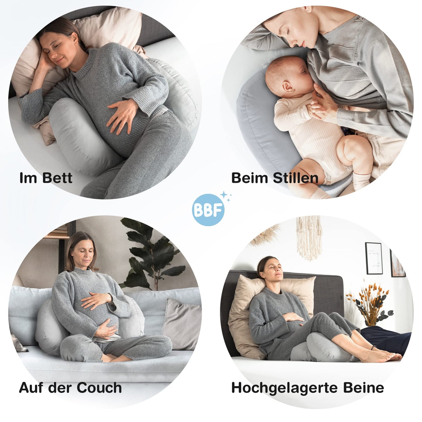 BabybeFun compact pregnancy pillow for sleeping against back pain [Extra comfort thanks to adjustable function] Pregnancy Pillow | Washable | Flexible filling | Light grey