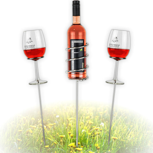 FROM STEINEICH® Original Wine Stand [Starter Set] Stainless Steel Bottle and Glass Holder | Wine enjoyment everywhere | The gadget for picnics at the beach, in the garden, and while camping (Starter Set)