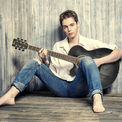 Winzz Left-handed Acoustic Guitar, Beginner Set for Adults Kids with Capo, Chord Cards, Stand, Tuner, Pick, Strap, Bag (40 inch, Matte Black)