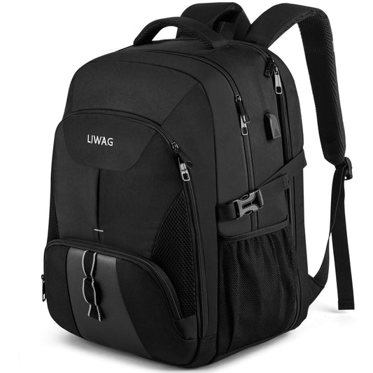 Extra Large Backpack Men 50L Waterproof Work Laptop Backpack for 17 inch with USB Charging Port Business Travel Notebook School Backpack for Men Women Boys Teenagers Black