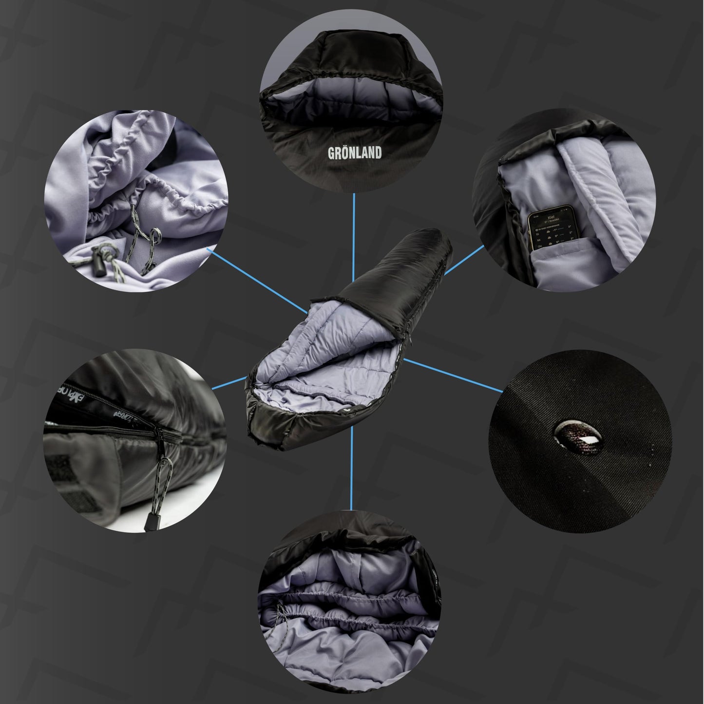 EXPLORER® GREENLAND sleeping bag -23°C -5°C [350GSM] 3-4 seasons winter mummy bag for adults [1900g] 230x82x55cm zip right black, perfect for outdoor, camping, trekking, and traveling.