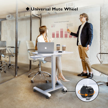 BONTEC Height Adjustable Desk with Keyboard Tray, Mobile Podium, Computer Workstation up to 15 kg, Laptop Sitting or Standing Desk on Wheels, Adjustable Standing Desk, White.