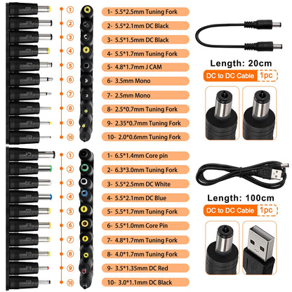 39 pieces of Universal DC Power Supply Adapter, KUOQIY 5.5x2.1mm DC Plug Adapter with 2 pieces of cables, for fans, routers, desk lamps, computers