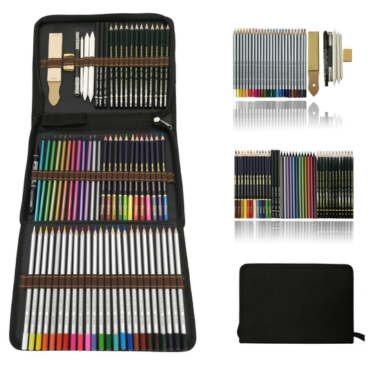 Watercolor pencils, colored pencils, sketching art set, drawing accessory set, and large pencil case, drawing pencil set for artists, beginners, students.
