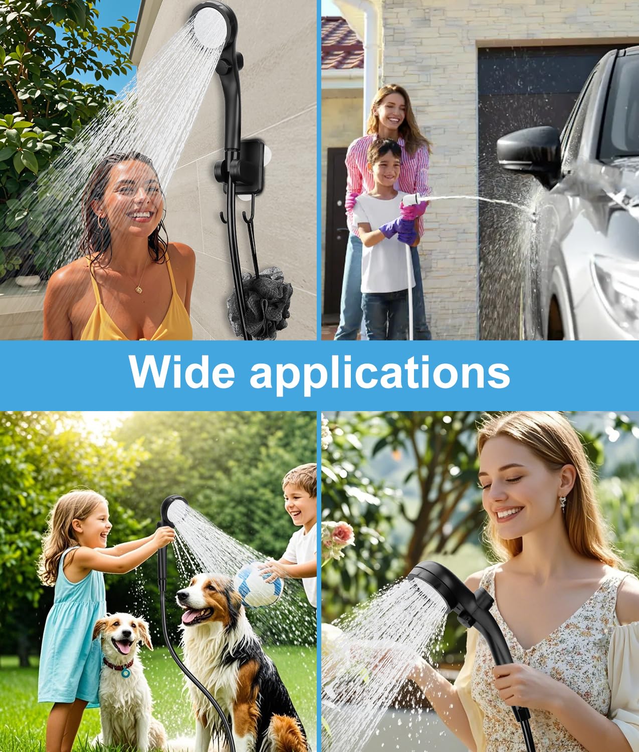 WADEO Portable Camping Shower Battery with Pump, Camping Shower with rechargeable 6000mAh battery, Mobile showers with shower head, for camping travel garden hiking car washing (Silver Gray, Type C)