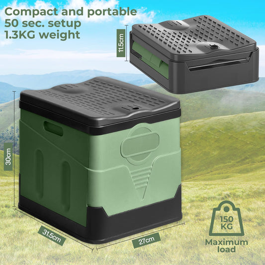 SaiXuan Portable Folding Toilet Set, 25L Capacity, Supports up to 150KG, 24 Trash Bags,Carry Bag, Toilet Seat Cushion, Portable Toilet for Camping, RV, Hiking (Military Green)