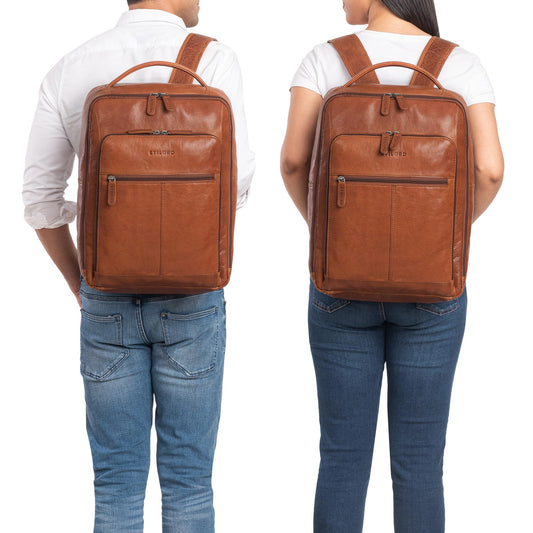 STILORD 'Gordon' Backpack Leather Men and Women Messenger Backpack Laptop 17 Inch Leather Backpack Women Business Backpack Men, Color: maraska - brown