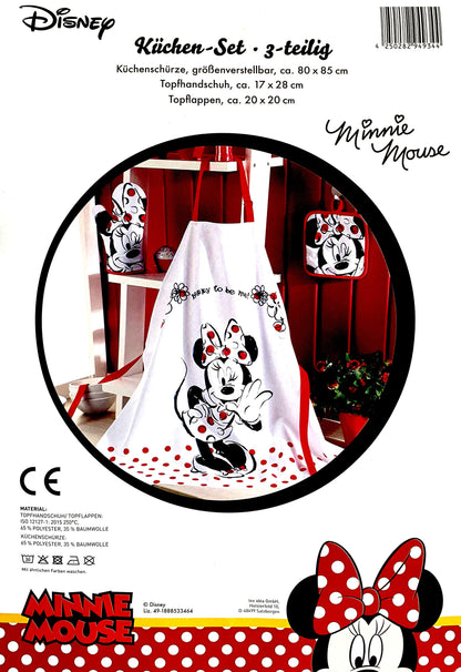 Gift idea for Walt Disney Minnie Mouse fans: apron set with Minnie Mouse mini apron. 65% polyester/35% cotton.