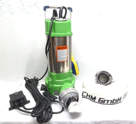 Professional sewage pump dirty water pump V1500 with cutting mechanism +30 meter 2" C-hose