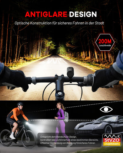 SFGSUP LED Bike Light Set, StVZO Approved Front & Rear Bike Lights, Bike Light Set USB Rechargeable, IPX5 Waterproof Bike Lamp