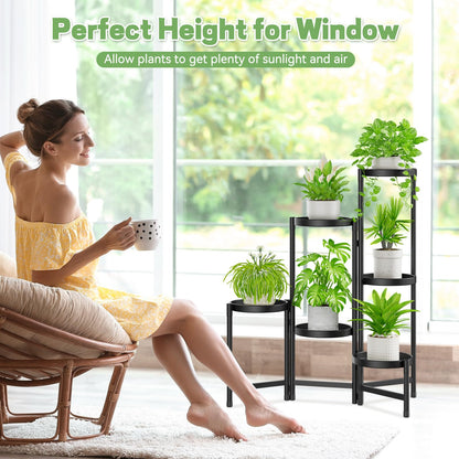 JC-Houser 6-Tier Plant Stand Flower Stand Metal, Plant Rack Flower Shelf Corner Indoor Outdoor, Foldable Flower Ladder Plant Stairs Plant Stand for Garden Balcony Living Room (Black)