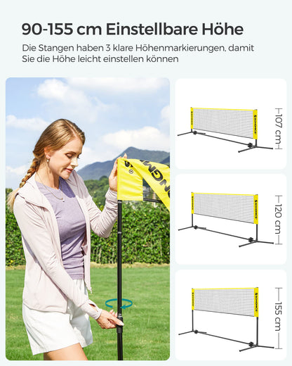 SONGMICS 3m Badminton Net, Volleyball Net, adjustable poles, portable set for tennis, beach volleyball, for garden, park, outdoor, Yellow SYQ300Y