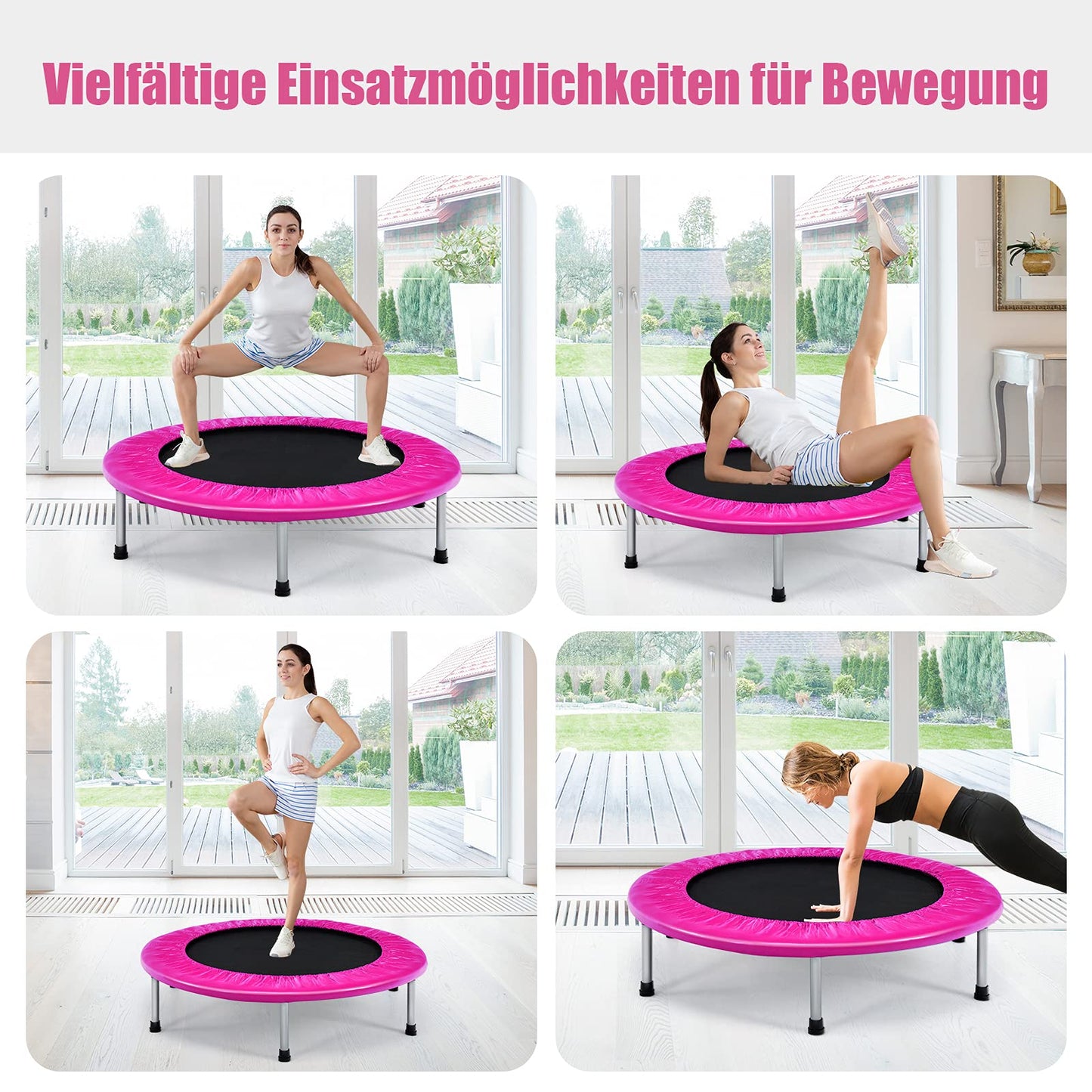 COSTWAY Φ97cm Mini Trampoline, foldable fitness trampoline, children's trampoline up to 150kg, garden trampoline indoor for kids and adults (Pink)
