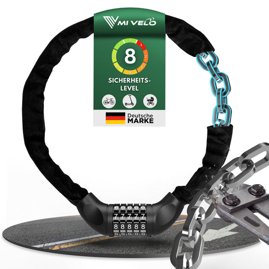 MIVELO bike lock chain lock high security - lock bike I bike lock extra secure & sturdy with number code (individual PIN) 90cm