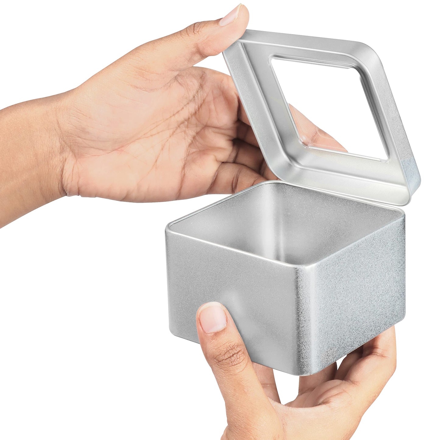 Kurtzy Silver Metal Cans with Lid (10 Pack) 9x9xH5.7cm Small Metal Boxes Portable Empty Metal Box with Lid without Hinge - Mini Storage Box Metal Rectangular Containers & Survival Kit