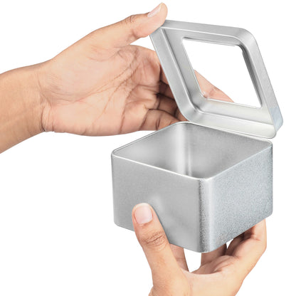 Kurtzy Silver Metal Cans with Lid (10 Pack) 9x9xH5.7cm Small Metal Boxes Portable Empty Metal Box with Lid without Hinge - Mini Storage Box Metal Rectangular Containers & Survival Kit