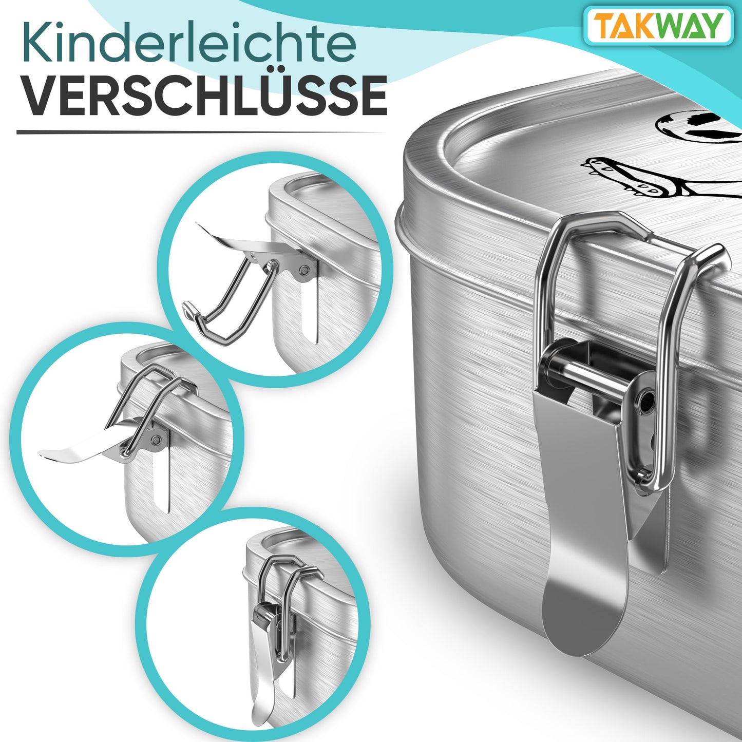 TAKWAY stainless steel lunchbox for kids with compartments 800ml | Leakproof | Bento box with adjustable dividers | Snack box lunchbox for kindergarten school (soccer, divider)