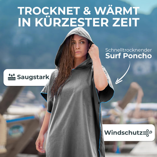 NirvanaShape adult towel poncho, perfect for changing and drying off, with quick-dry function. Great for surfing, camping, sauna, snorkeling, and the beach while traveling.
