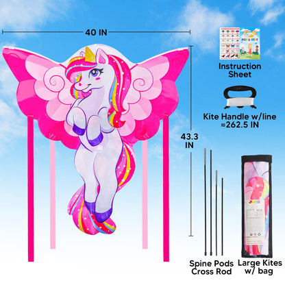 JOYIN Unicorn Kite, dragon kites for kids and adults, large 43.3'' beach kite for outdoor games and activities, gifts for girls.