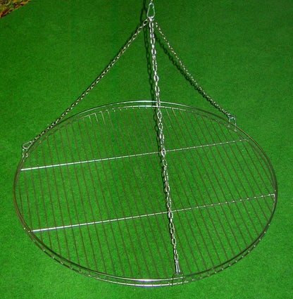 Three-legged swing grill including 60 cm stainless steel grate from German production.
