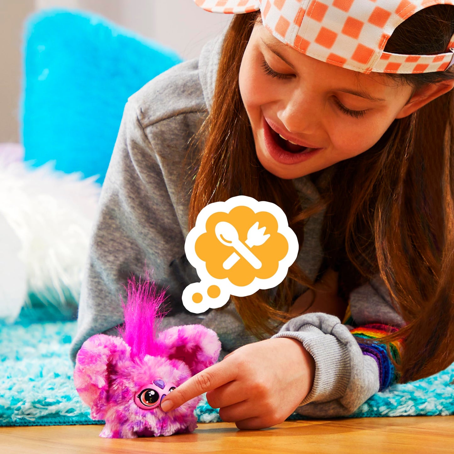 Furby Furblets Hip-Bop Mini, featuring hip-hop music & phrases in Furbish (over 45 sounds), plush toy in pink-purple pattern, suitable for kids aged 6 and up, an original stocking stuffer.