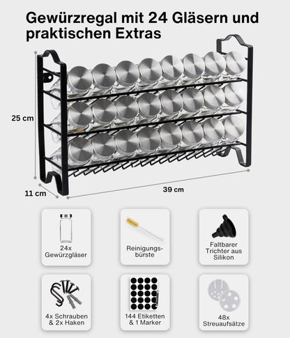 Deco Home® Standing & Wall Spice Rack [WITH SPICE CANS & LABELS] - Spices Organizer - Spice Rack - Spice Stand - Hanging Spice Rack System - Spice Storage - Spice Jars with Shelf
