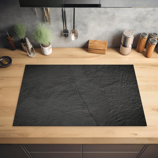 KitchenYeah© stove cover One-piece kitchen stove cover Induction hob ceramic hob stove covers Vinyl mat Rollable Concrete - Black - Gray - Solid - Industrial - 80x52 cm