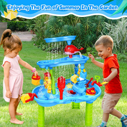 JONRRYIN Sand Water Table for Toddlers, 3-Tier Kids Sand Water Table Toy, Water Play Table Outdoor Beach Toy, Large Play Table Summer Water Toy for Boys Girls 3 4 5 6 7 Year