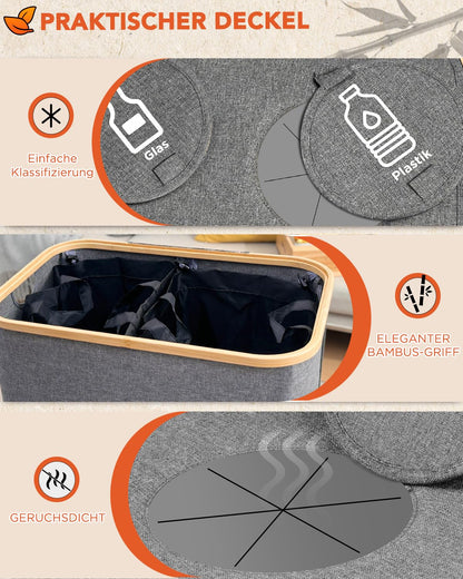 SOUTHGATE 140L deposit bottle collection bin with lid, collapsible container for empties & glass with 2 compartments & XXL carrying bags, 100% recyclable storage box, for shared flats, large families, parties.