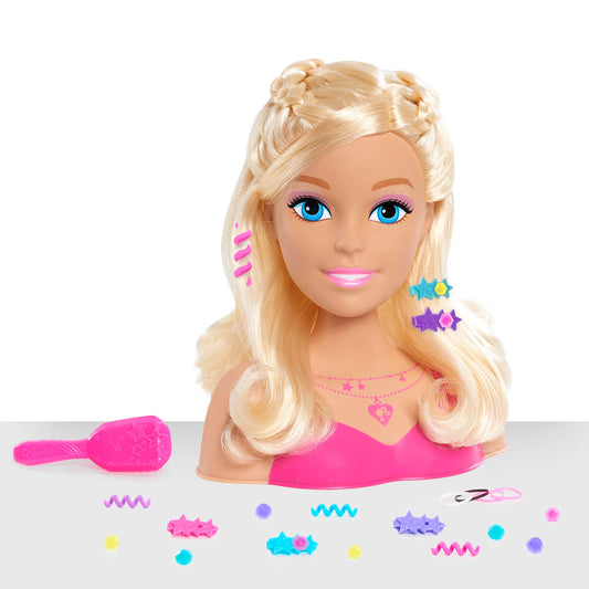 Just Play Barbie Blonde Hair Styling Head 20cm with 20 accessories for styling fun, for ages 3 and up.