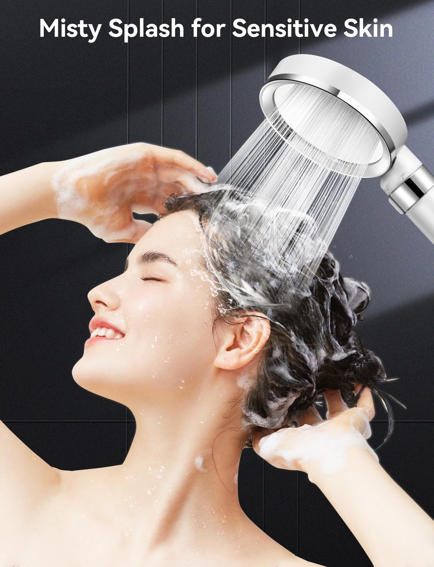 Magichome shower head with hose, high pressure shower head with filter handheld shower with pause function water-saving chlorine removing for hard water (white)
