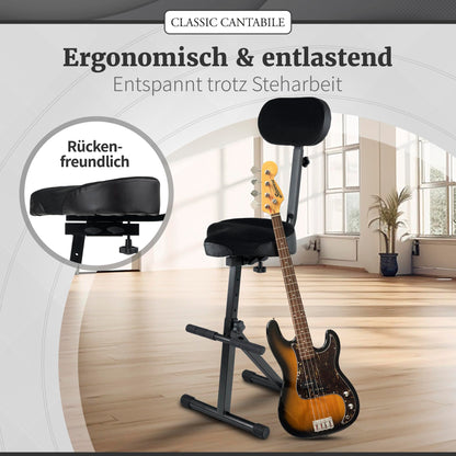 Classic Cantabile ST-200 PRO Standing Aid Stool Standing Seat Bar Stool (solid steel frame, rubber feet, 5-level seat height, adjustable from 57-81 cm, seat surface WxHxD: 41 x 8.5 x 37 cm) black